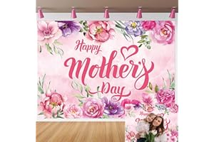BUTEN Happy Mother's Day Backdrop Pink Purple Flowers I Love mom Photography Backdrops Mother's Day Party Background Women Queen's Day Thanks Mama Cake Table Decorations (7X5FT(82x59inch))