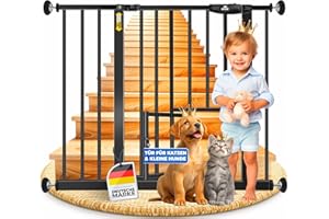 KIDIZ® Barrière de Sécurité, Barrière d'Escalier, pour Enfants, avec Portillon, pour Chiens et Chats, sans Percer, Extensible, Combinable avec des Broches en Y, Pivotante, 88-101 cm - Noir