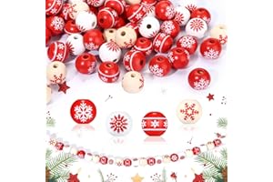 GWHOLE Christmas Crafts Wooden Beads 120 PCS 16mm Red and White Beads for Making Jewellery, Garland, DIY Christmas Home Tree Decoration