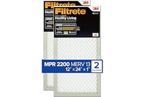 Filtrete 12x24x1 AC Furnace Air Filter, MERV 13, MPR 2200, Elite Allergen, Bacteria & Virus Filter, 3-Month Pleated 1-Inch Electrostatic Air Cleaning Filter, 2-Pack (Actual Size 11.69x23.69x0.78 in)