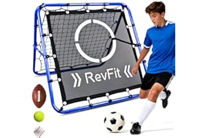REVFIT Rebounder für Fußball – Verstellbares Doppelseitiges Rebounder-Netz mit Ziel, für Fußball, Baseball, Tennis, Rugby – Trainingsnetz mit robustem Stahlrahmen – 80/100/120 cm