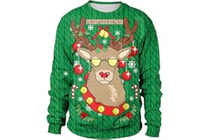 MOVERV Navidad Sudaderas Navideñas Unisex Jersey Sueter Navideño Hombre Mujer 3D Impreso Sweaters Pullover Cuello Manga Larga Deportivas Otoño e Invierno Camisetas Personalizadas Tops
