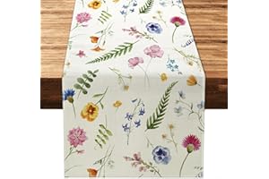 Weldomcor Table Runner 32x 183 cm Spring Summer Plants Flowers Table Runner Seasonal Table Decoration Rustic Farmhouse Table Runner for Bohemian Kitchen Dining Table