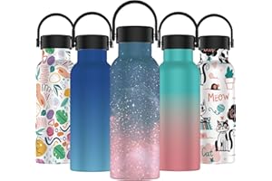 MI KO MI KA Botella de Agua Acero Inoxidable con Asa - Botella Térmica Reutilizable | Sin BPA | Mantiene 24H Frio / 12H Calor | Termo y Hermética - A Prueba de Fugas (750ml, Cielo Estrellado Rosa)