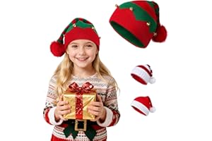 MELLIEX Weihnachtsmütze Strickmütze Weihnachten Winter Ananas-Strick Streifen Elf Pom Beanie Für Kinder, Mädchen - S