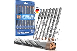 STONE REEF Profesjonalny zestaw wierteł do betonu – [7-częściowy z kasetą na wiertło] – zestaw wierteł SDS Plus Ø 5 mm, 6 mm, 8 mm, 10 mm, 12 mm x 156 mm – wiertło do kamienia, beton, wiertło ścienne,