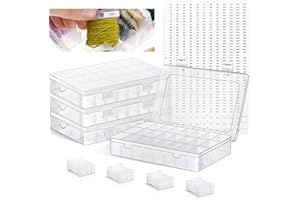 BLULU Set de Caja Organizadora de Hilo de Bordar, Incluye Caja Organizadora de Hilo de Bordar de Punto de Cruz de 24 Compartimentos 50 Bobinas de Hilo de Plástico Pegatinas de Número 1790, 4 Sets