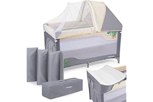Moby-System, Parque para Bebés de Viaje para Niños, 2 en 1, Cuna Plegable para Llevar, para Recién Nacidos y Niños Pequeños, Desde el Nacimiento hasta los 3 Años, Cambiador, Ruedas, Gris/Rosa