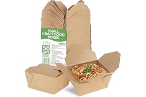 DELAHUNT CATERING SUPPLIES No.1 Kraft Food Boxes 750ml [50 Pack] - Disposable Cardboard Takeaway Boxes with Lids for Hot Food, Meals, Salads & Pastry | FSC-Certified, Leakproof, BPA-Free, Recyclable Small Deli Box Containers