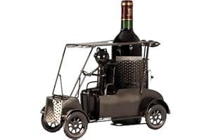 MEL-O-DESIGN Unbekannt Moderner Wein Flaschenhalter Flaschenständer Golfer in Car aus Metall in Silber Höhe 21 cm Breite 29 cm