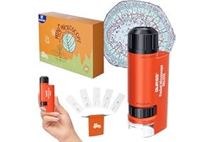 QUNSE Miniscope Portable Microscope for Kids - 60x-120x Pocket Portable Mini Handheld Microscope for 5 Slides Specimens