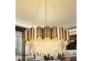 AOOCHOK Modern Kristall Pendelleuchte Gold Kronleuchter, Rund Kristall Hängeleuchte, Häengelampe für Wohnzimmer, Esszimmer,Schlafzimmer, Restaurant, E14 x 8, Ø60 cm