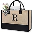 TOPDesign Initial Jute/Canvas Tote Bag, Personalized Present Bag, Suitable for Wedding, Birthday, Beach, Holiday, is a Great Gift for Women, Mom, Teachers, Friends, Bridesmaids