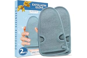 CHARMCHIC 2 Stück Peelinghandschuh für Körper, Peeling Handschuh, Hamam Handschuh Peeling, Exfoliating Gloves für Body Scrub, Doppelseitig mit Daumenlöchern, Duschhandschuh für Sauna, Dusche, Grau
