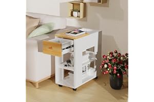 RCYNVIEW Mesita de noche con función de carga, 60 × 30 × 60 cm, mesa auxiliar con ruedas, mesita de noche con cajón compartimentos abiertos, mesita de noche de madera, mesa de salón, mesa de cama, mesita de