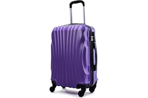 R.Leone Valigia da 1 pezzo Fino a Set 4 Trolley Rigido grande, medio, bagaglio a mano e beauty case 4 ruote in ABS 2037 (Viola, S Bagaglio a mano)