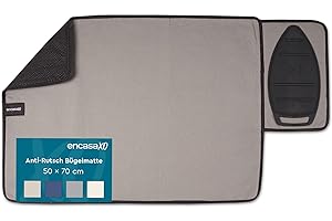 Encasa XO Große Bügelmatte (70x50 cm) mit Rutschfestem Silikonbügelhalter, 3mm Polsterung. Tragbare, Hitzebeständige Decke für Tisch - Beige