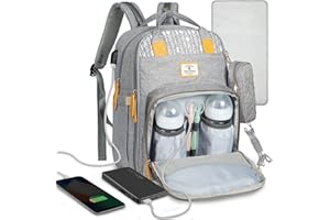 ComfyDegree Nappy Changing Backpack Waterproof Large Capacity Baby Travel Bag Rucksack w/Pacifier Holder, USB Port Stroller Straps & Insulated Bottle Warmer Pockets for Mom and Dad