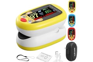 TP TRADEPROVIDER Pediatric Pulse Oximeter Heart Rate Stats Monitor Kids Finger Blood Oxygen Saturation Monitoring NHS Children SpO2 Levels TFT Lanyard & USB (Yellow Kids Pulse Oximeter)