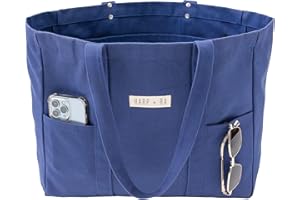 HARP AND RA Large Canvas Tote Bag - Utility Tote with 2 Front Pockets and Laptop Sleeve, heavy duty everyday tote