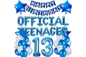 Elicola 13th Birthday Decorations Blue Official Teenager Balloons Banner OMG UR A Teenager with 20PCS Latex Balloons Star Hanging Photo Props Backdrop Boys Party Decoration