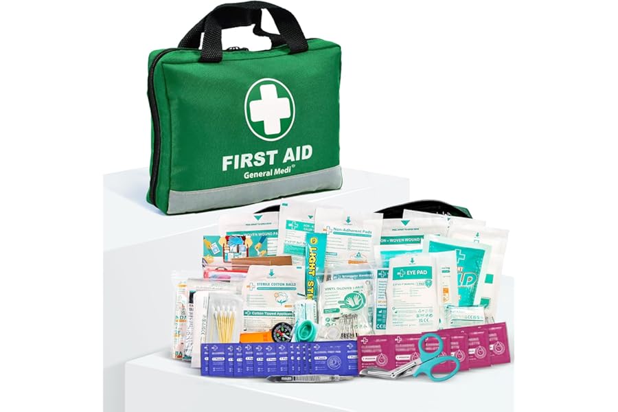General Medi 210 Piece First Aid Kit- Emergency kit - Reflective Design - Includes Ice(Cold) Pack, Moleskin Pad and Emergency Blanket for Travel, Home, Office, Car, Workplace & Outdoor