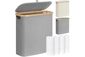 DIDAINT 33L Toilet Paper Storage, Bamboo Bathroom Toilet Paper Storage with Lid, Foldable Toilet Paper Storage for 9-16 Rolls of Toilet Paper, Grey