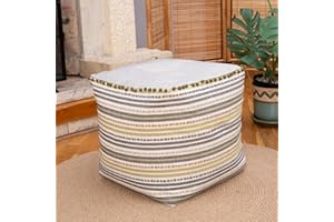 ‎DEKORIST Dekorist Pouf Hocker, Quadrat Sitzpouf, Sitzhocker, Sitzpuff, Fußhocker, Puff Hocker für Wohnzimmer, Schlafzimmer, Pouf Retro, 42x42x46h cm, Grün Gestreift