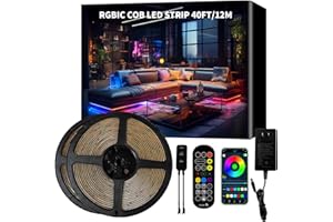 ‎BUNACET BUNACET RGB+IC COB LED Streifen Strip 12M 24V Dimmbar, Lichtband LED Band Leiste Lichtleiste Selbstklebend mit Netzteil RF Fernbedienung & App-Steuerung, Musik Sync für Küche Schlafzimmer Deko