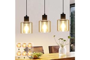 ZMH Lámpara colgante LED para mesa de comedor, vintage de 3 llamas, E27 de metal, retro para sala de estar, cocina y comedor, 6 bombillas G80 incluidas