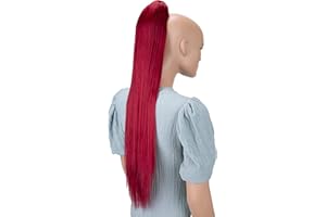 CAISHA 70cm Postiche Natte Queue De Cheval Extensions De Cheveux Raide Rouge H100