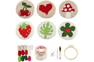 CEOVR Punch Needle Portavaso Kit Adulto,Needle Punch Kit,Kit Portavaso De Aguja Perforadora 10x10 cm,Posavasos Coche Bebidas (Rojo)