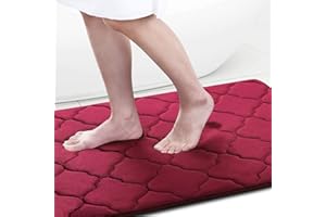 Homaxy Antypoślizgowy dywanik łazienkowy z pianki z pamięcią kształtu, miękki, chłonny dywanik łazienkowy, nadaje się do prania, łatwy w pielęgnacji, 50 x 76 cm, kolor czerwonego wina