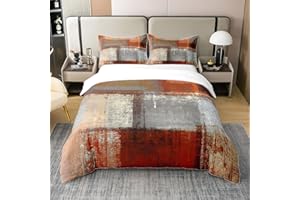Homewish Funda de Edredón 100% Algodón Tie Dye King, Rojo Naranja Ombré, Juego de Ropa de Cama para Niños, Juegos de Cama Abstractos Grises Grunge con 2 Fundas de Almohada, Funda de Edredón de Retazos