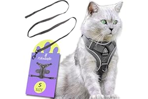 Tikxlafe Katzengeschirr mit Leine, 150 cm, Katzenleine mit Geschirr, Polyester, verstellbares Katzenleinen-Set, ausbruchsicher für Kätzchen (Grau, S)