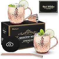 Baban Moscow Mule Kupferbecher: Umfasst 2 x Becher 500ML, 2 x Untersetzer, 2 x Strohhalme, 1 x Shotglas 60ML in…