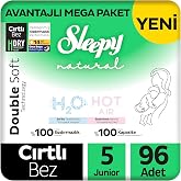 Sleepy Natural Double Soft Avantajlı Mega Paket Bebek Bezi 5 Numara Junior 96 Adet