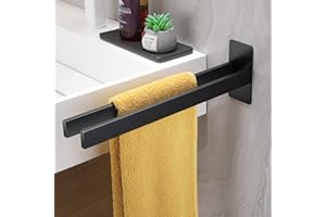 ALOCEO Porta Salviette Bagno Adesivo Senza Foratura Portasciugamani Barra Doppia Acciaio Inossidabile per Bagno Cucina, Nero Opaco, 39CM