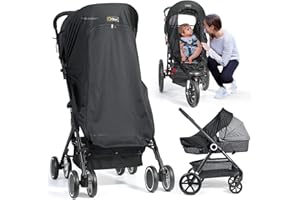 Orzbow Universal Pram Sun Shade, Breathable Sun Shade for Pram with Zip Window, UPF 50+ Stroller Sun Shade with PES Woven Fabric, Blackout Blind Pushchair Sun Shade Cover, Block 99% of UV, Black