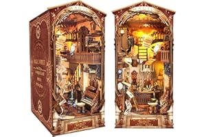 Spilay DIY Book Nook Kit, Miniatur Haus Booknook Bücherregal Insert Decor Alley, Buchstützen Modell Build-Creativity Kit Mit Staubschutz (Wizarding World with Led Dust Cover)