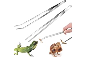 GOEDEKE 2 Pcs Feeding Tongs,10.6inch Stainless Steel Long Tweezers,Reptile Feeding Tongs, Aquarium Tweezers Straight and Curved Long Tweezer Terrarium Tool Feeder Tool for Tank(Silver)