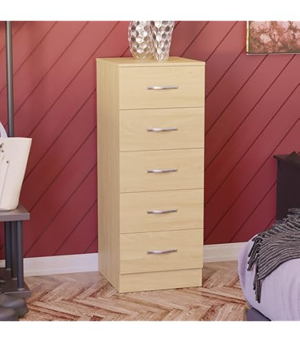 MeMi Cassettiera 5 Cassetti In Legno Rovere Grigio - 38x45x105 Cm - Per Camera E Ufficio