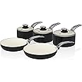 Swan SWPS5020BLN Retro 5 Piece Aluminium Pan Set with Glass Lid, Non-Stick Ceramic Coating, Black