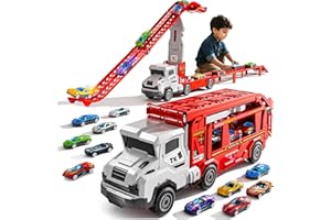 Bennol Truck Toys for Kids, Double Race Car Track Transport Vehicle with 12 Die-Cast Car Toys, Cars Ramp Toy for Toddler 3-5, Christmas Birthday Gift for 3 4 5 6 7 8 Years Old Boys Girls