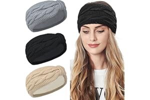 Kavya Winter Headbands for Women's Hair, Knitted Headband Soft Lining Cable Ear Warmers Comfy Ear Muffs Crochet Ladies Head Band Walks Ski Gifts for Women Girl