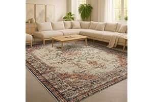 Hafaa Machine Washable Rugs Living Room 120 x 170 cm – Soft Short Pile Large Area Rugs For Bedroom, Kitchen Carpet Non Slip Traditional Oriental Floral Design Vintage Boho Cashmere Rug, Timeless