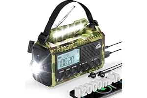 ROXICOSLY AM/FM/SW - Radio de manivela para obras, radio de emergencia, radio solar portátil, linterna y luz de lectura, pantalla LCD, USB, alarma SOS, manivela de mano, equipo de emergencia para ourdoor,