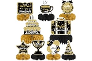 FALAFOTY Decorazioni per la Tavola di Pensionamento 9PCS Glitter Centrotavola a Nido d'Ape di Pensionamento Decorazione della Tavola di Partito Buon Pensionamento Forniture per Feste per Donna Uomo (Oro Nero)
