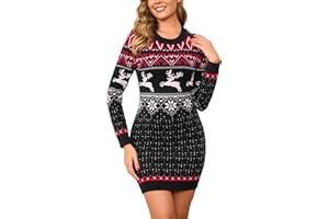 Wayleb Robe Pull de Noël Femme - Tricot Chaud d'hiver avec Motifs Renne et Flocons - Robe d'hiver Chic et Élégante à Manches Longues et Col Rond S-3XL