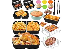 HLEIUKT Moule Silicone Air Fryer Accessoires pour Ninja Air Fryer 10.4L AF500EU/COSORI 10L/COSORI Dual Zone 10L Twinfry Airfryer, Réutilisable Silicone Réutilisable Plat, Grille Racks, Grille de Grille